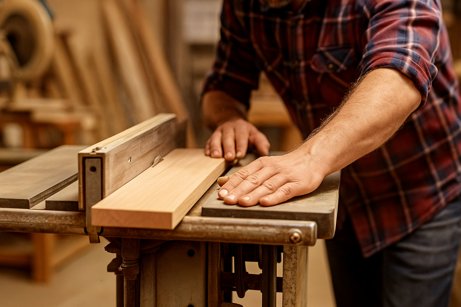 Professional craftsman working with wood construction materials